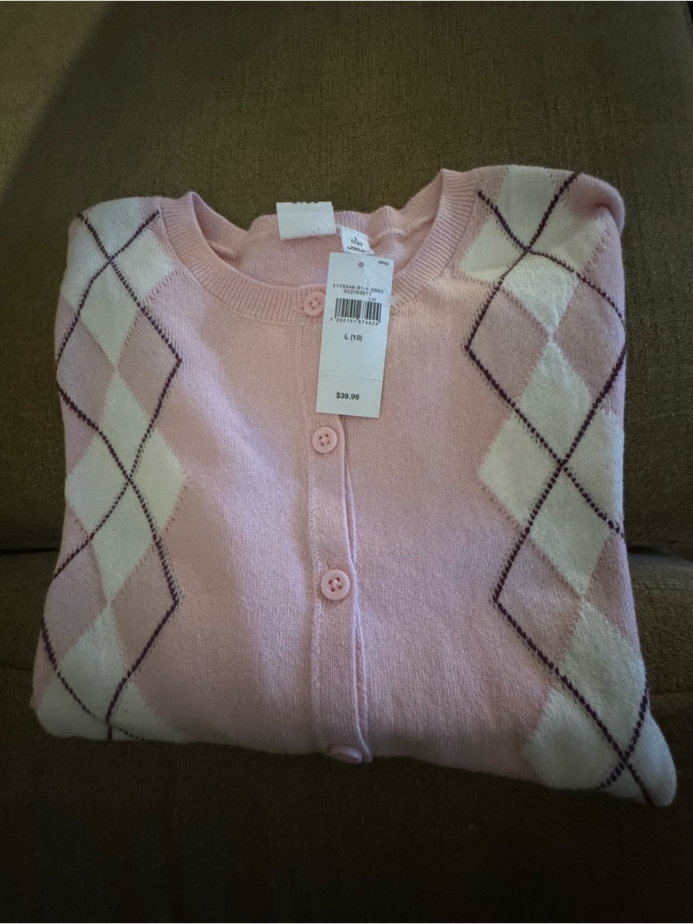 Classic Pink Argyle Button-Front girls Sweater